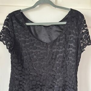 Talbots Black Sheath With Lace Overlay Midi Dress Scoop Neck Short Sleeve